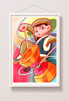 清新卡通中国传统之空竹插画