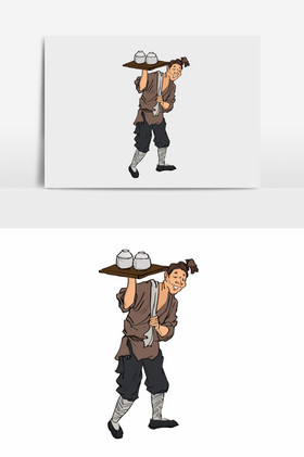 淡彩国画的古代人物小二