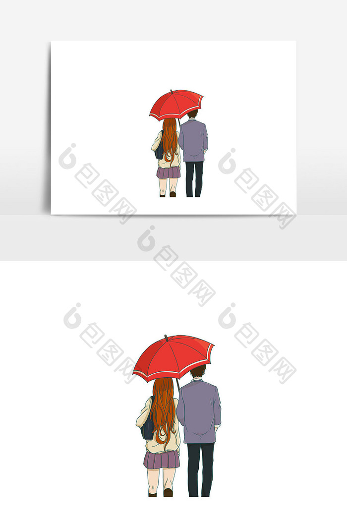 浪漫情侣打伞插画