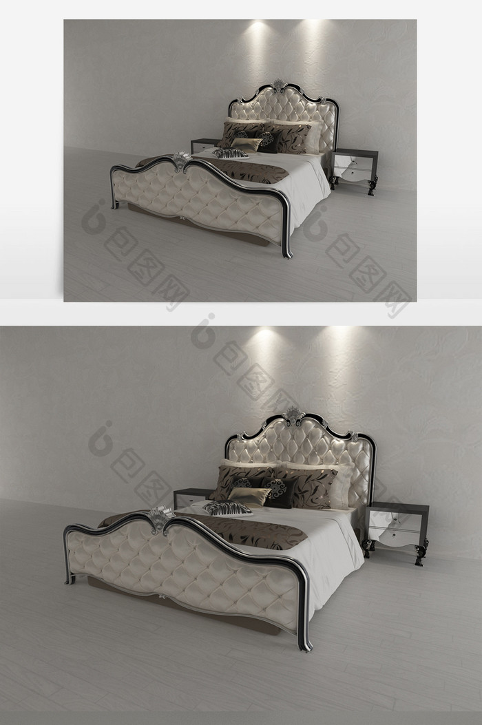 欧式古典风格的双人床模型
