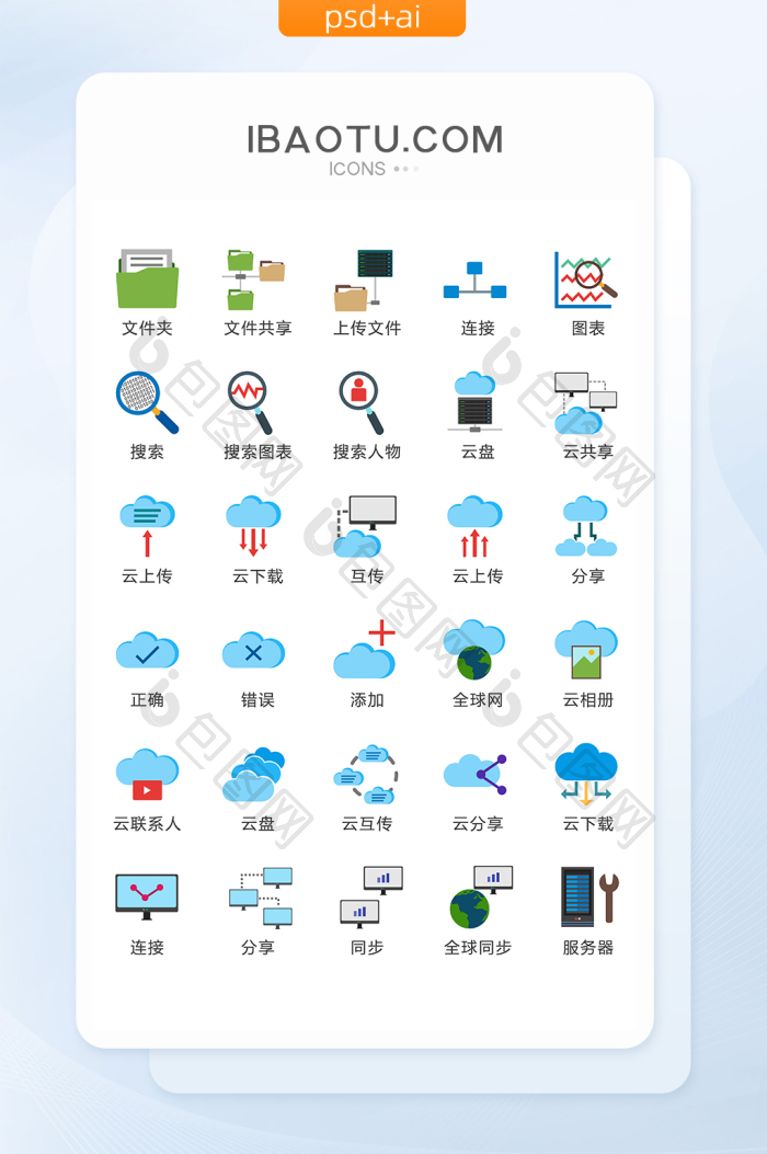 彩色简约云分享云盘图标矢量UI素材ico-包图网