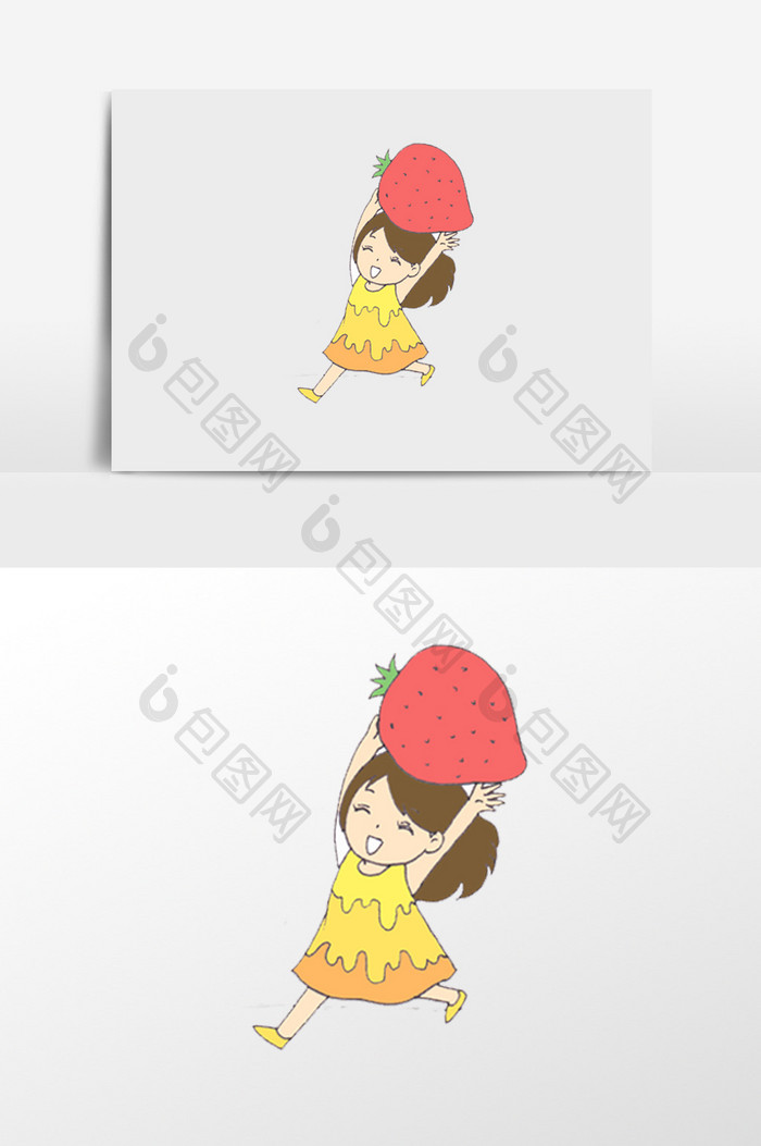 拿草莓的女孩插画元素