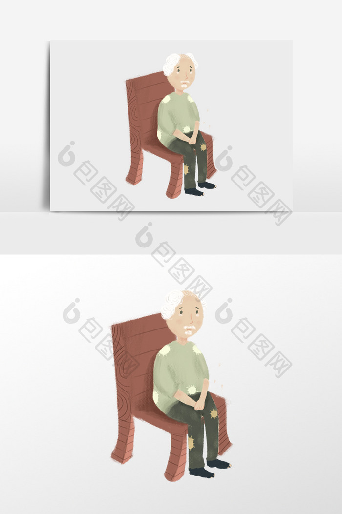 坐凳子的老人插画元素
