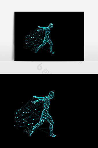 蓝色科技点线运动人体插画元素图片
