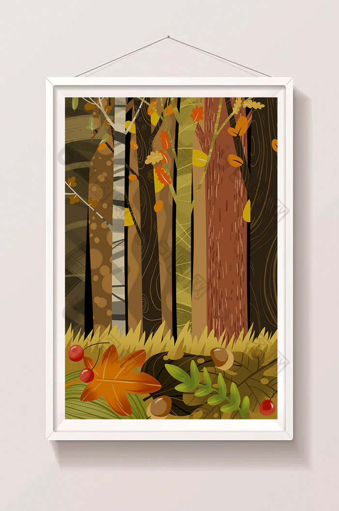 卡通手绘秋天森林树林