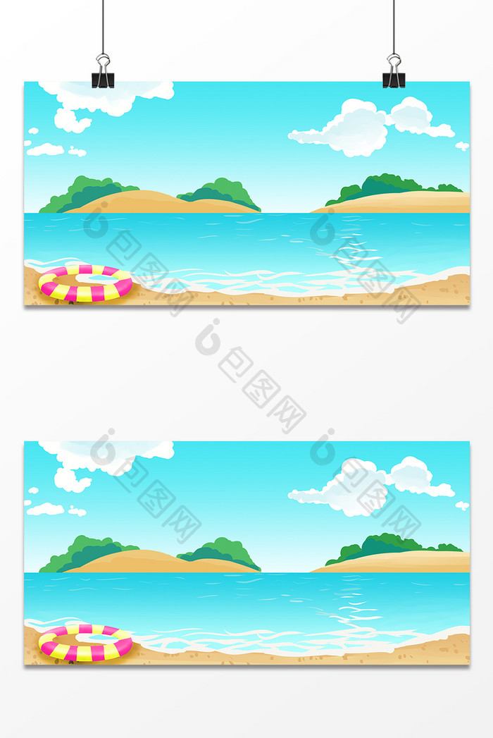小清新 海水沙滩设计背景图