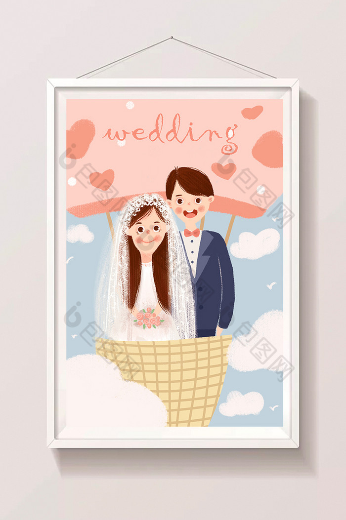 热气球上的婚礼插画图片图片