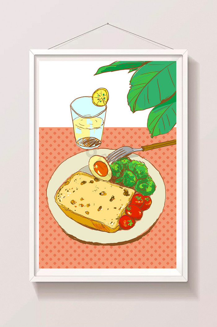 丰富西式早餐食物插画图片