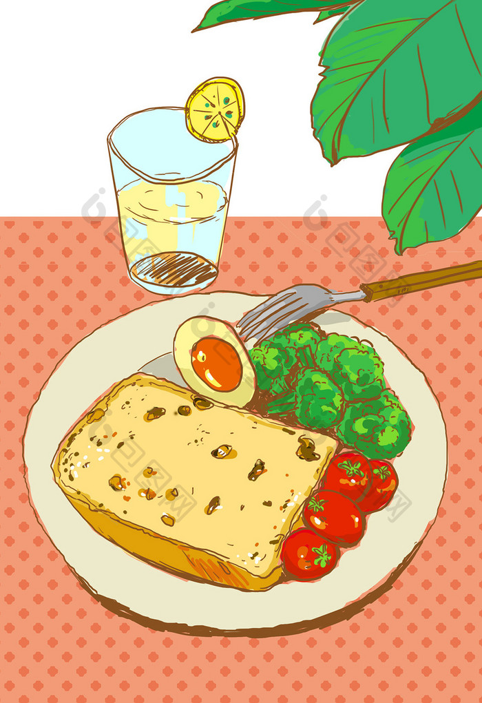 丰富西式早餐食物插画