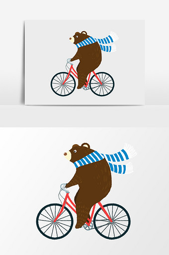 手绘卡通骑自行车灰熊图片