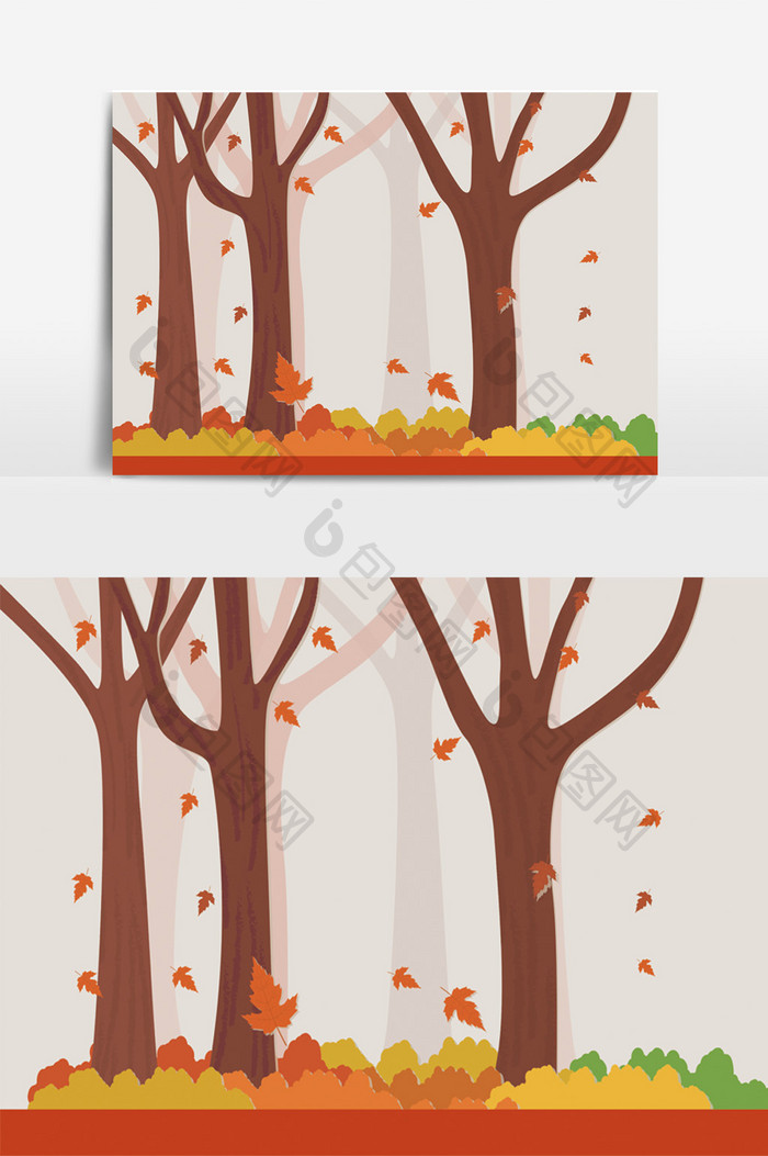 深秋的树林手绘元素