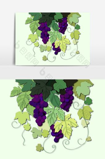 紫色葡萄立体剪纸插画设计图片