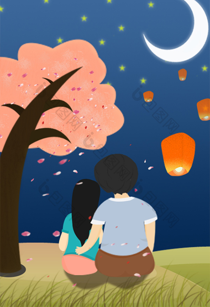 夜空情侣情人节七夕插画图片