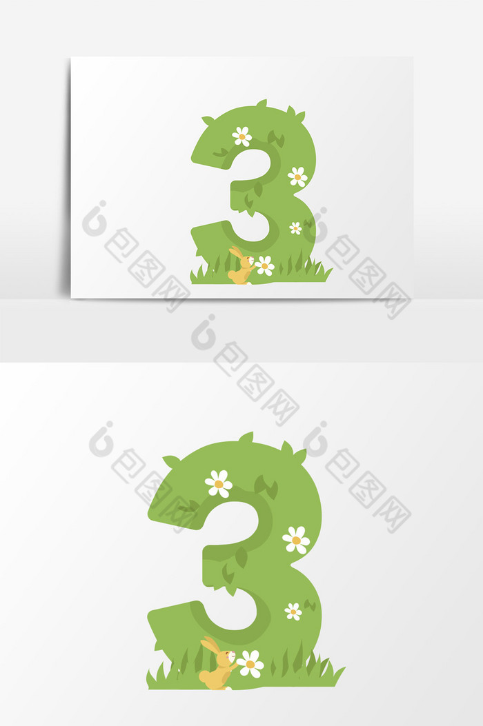 矢量手绘卡通数字3字体设计图片