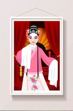 卡通中国风戏曲京剧花旦人物插画