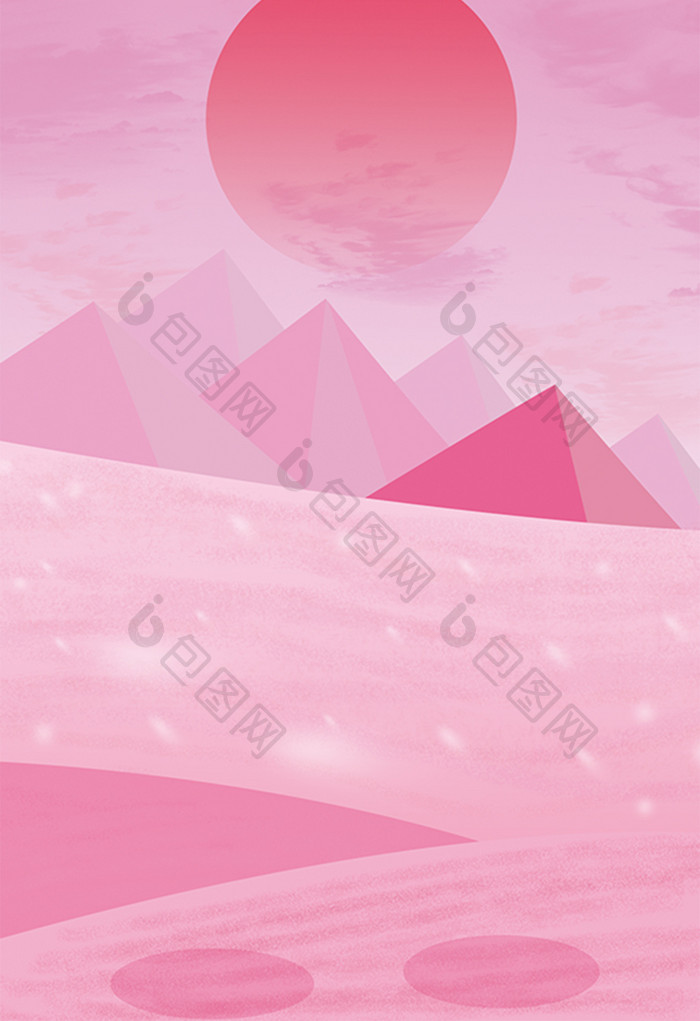 粉色调沙漠金字塔风景