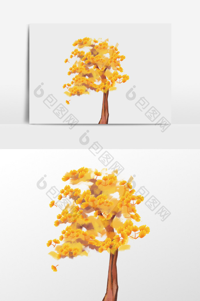 金黄色银杏树插画元素