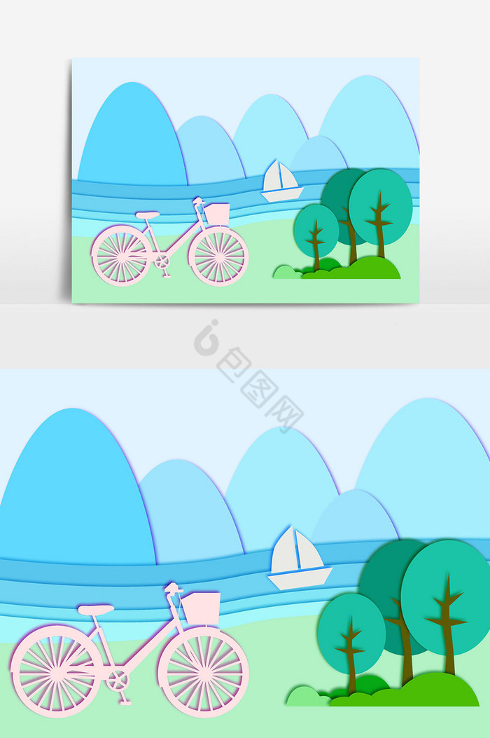 自行车大青山插画图片