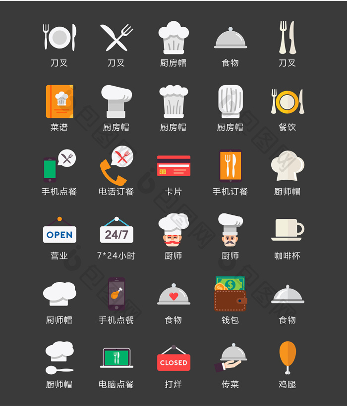 【彩色餐饮食物图标矢量ui素材icon】图片下载-包图网