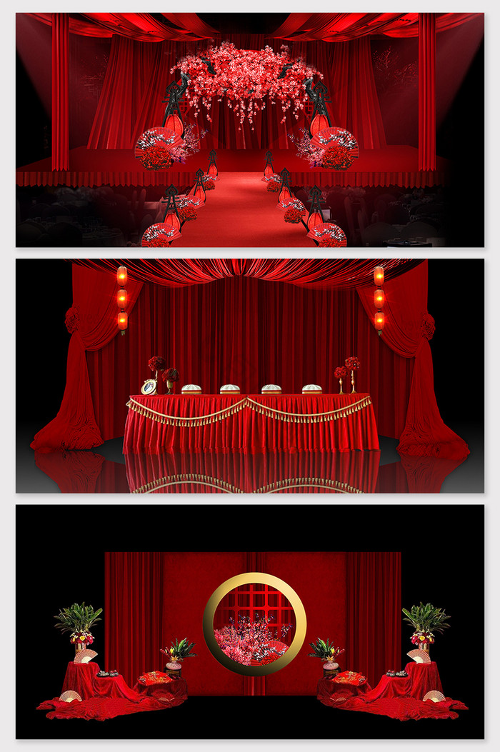 红色中式婚礼场景模型图片