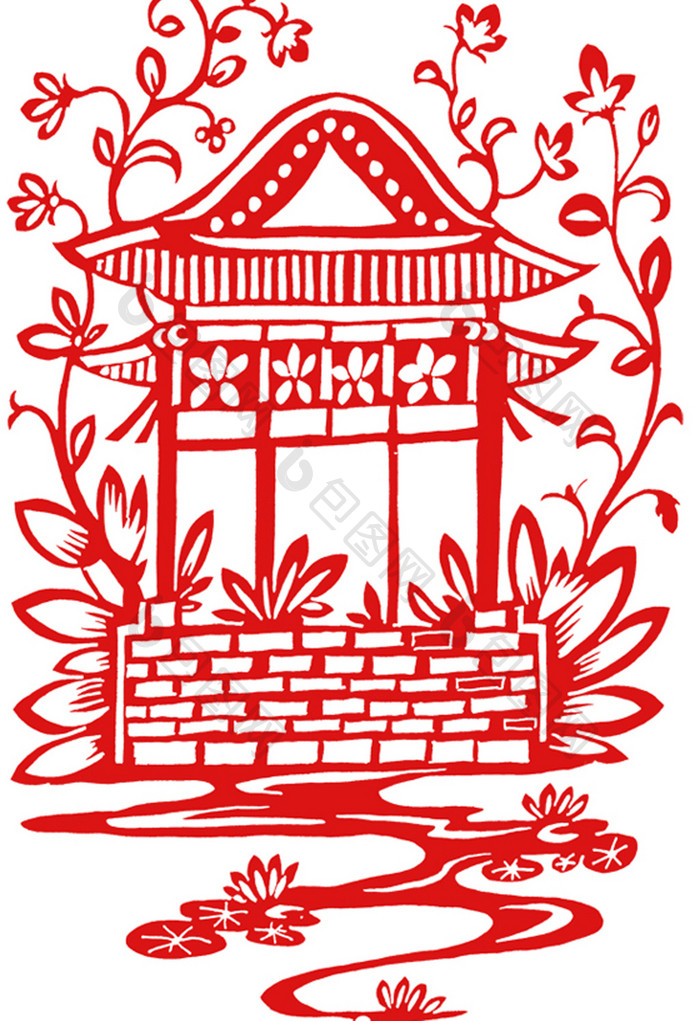 中国风建筑剪纸插画