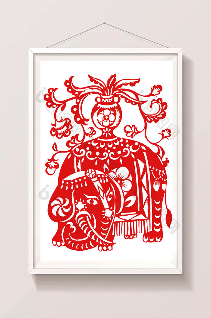 中国传统剪纸大象插画