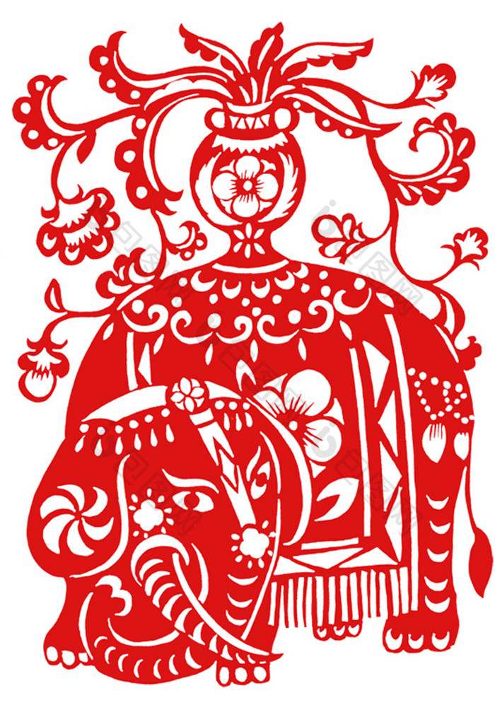 中国传统剪纸大象插画