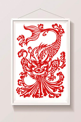 中国风传统神兽剪纸插画图片