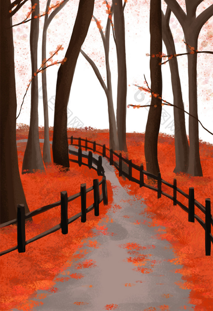 秋季树林小路插画元素