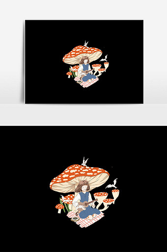 夏日元素蘑菇插画素材图片