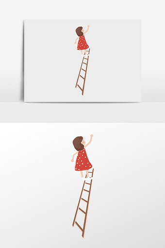 上楼梯的女孩插画元素图片