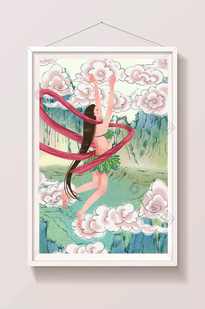 中国风中国传统文化女娲补天插画