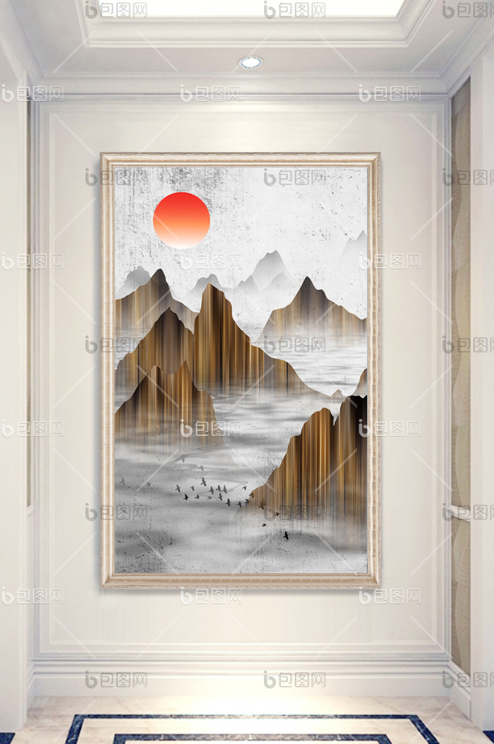 【现代新中式水墨山水玄关装饰画】图片下载-包图网