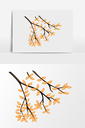 手绘卡通矢量黄色树叶树枝图片