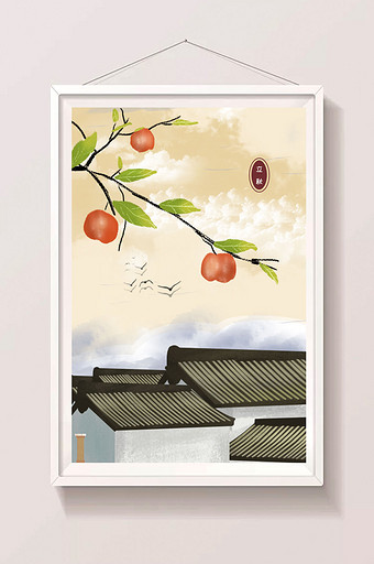 中国风青砖黛瓦复古房子果子立秋图图片
