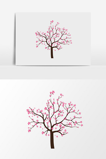 卡通手绘花卉大树桃花图片