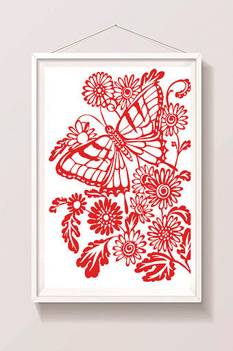 中国传统艺术蝴蝶剪纸插画图片
