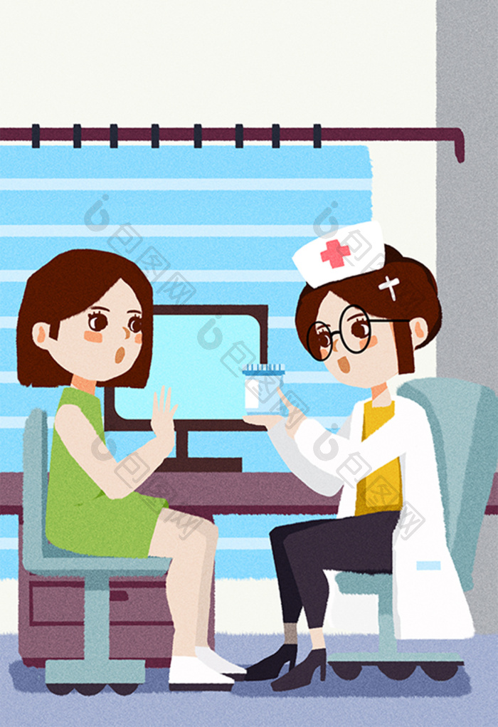 卡通医疗民生妇科疾病诊所询问女医生插画