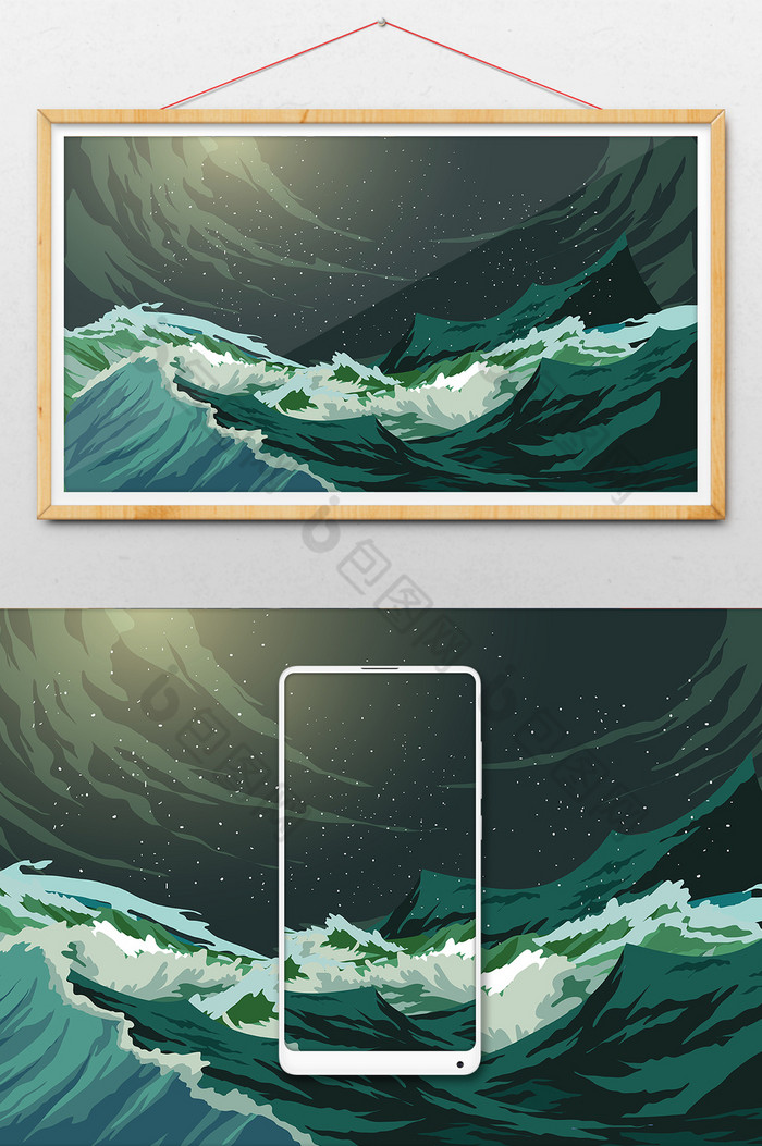 夜晚海洋插画图片图片