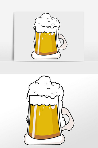 手绘冒泡沫的啤酒杯插画元素