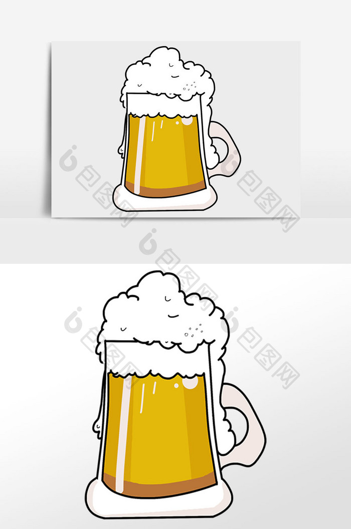 手绘冒泡沫的啤酒杯插画元素