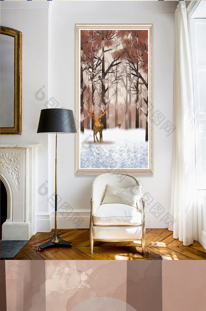 北欧风手绘简约森林风景创意玄关装饰画