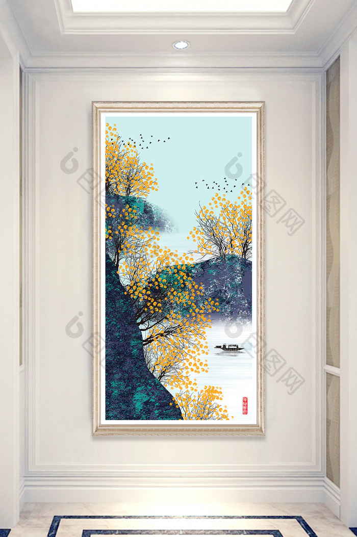文艺中国风山水风景创意玄关装饰画