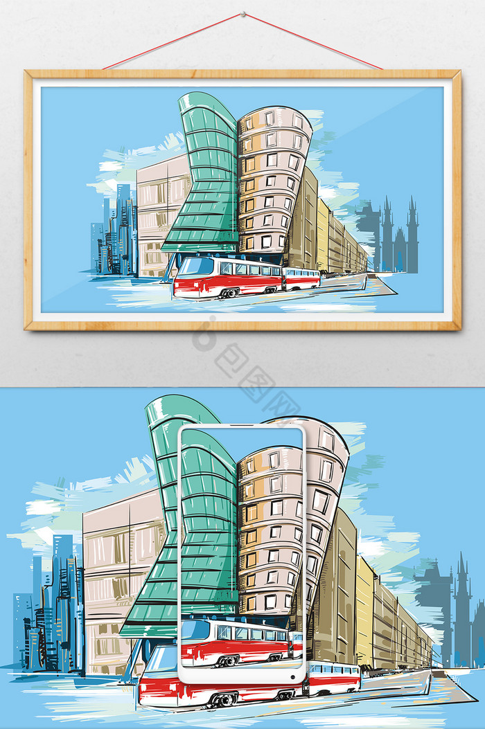 布拉格城市建筑插画图片