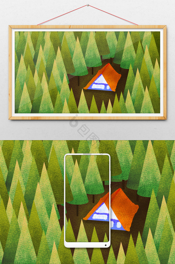 树林帐篷插画图片