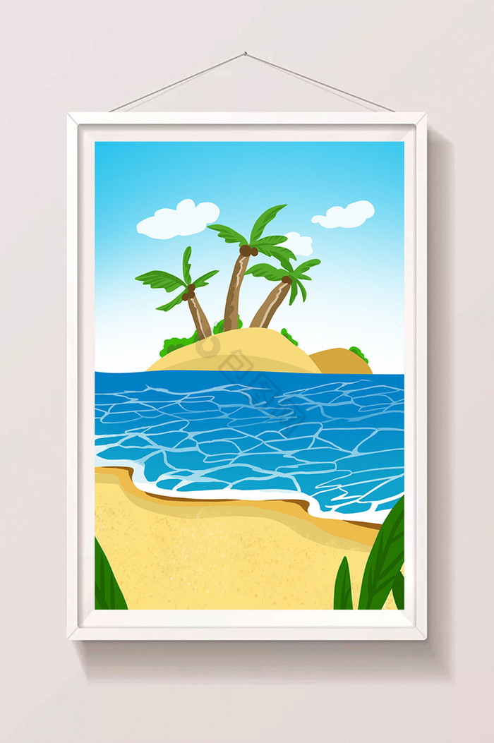 大海椰岛沙滩插画