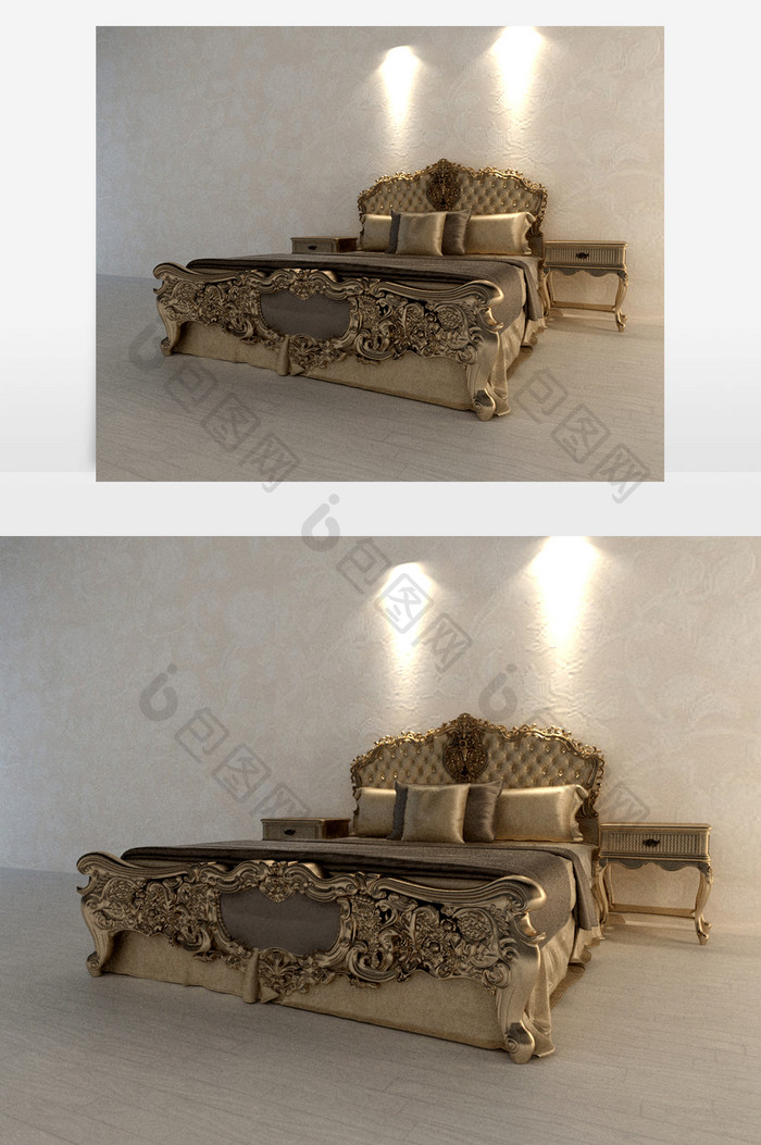 欧式的古典风格的双人床模型