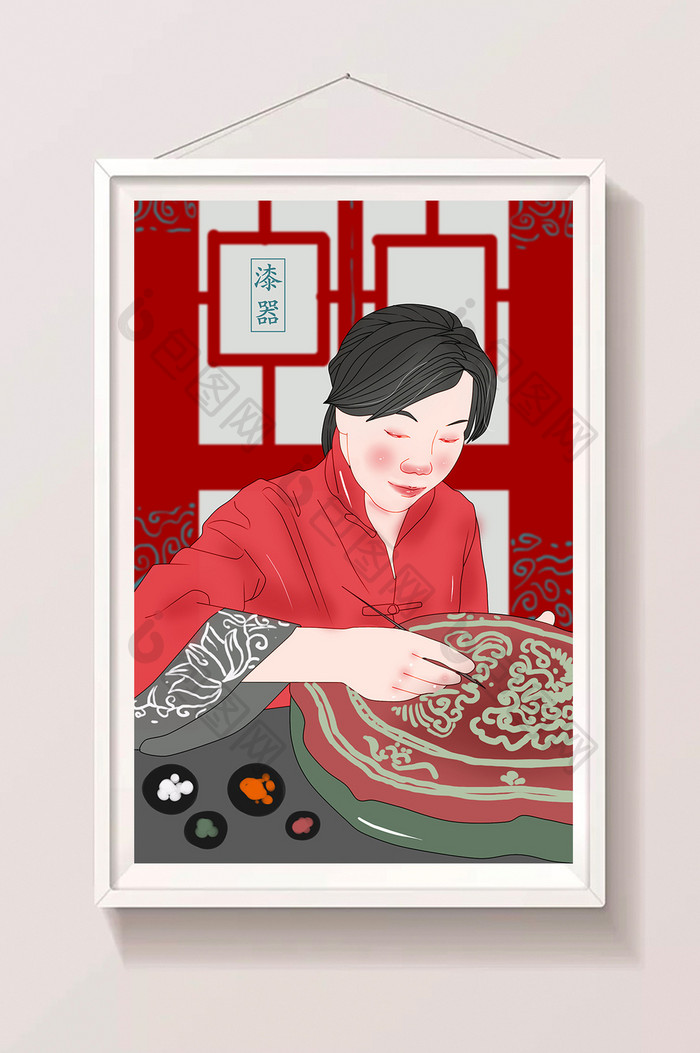 中国文化漆器文化民间工艺中国风插画