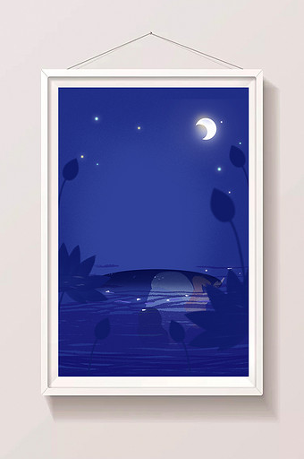 蓝色夜晚月光池塘图片
