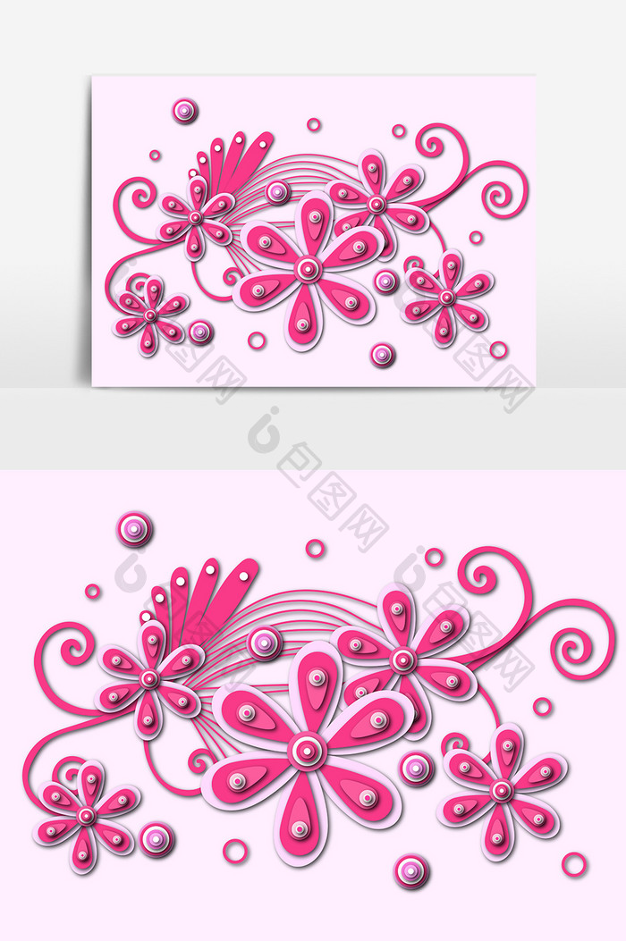 粉色花朵立体剪纸插画设计